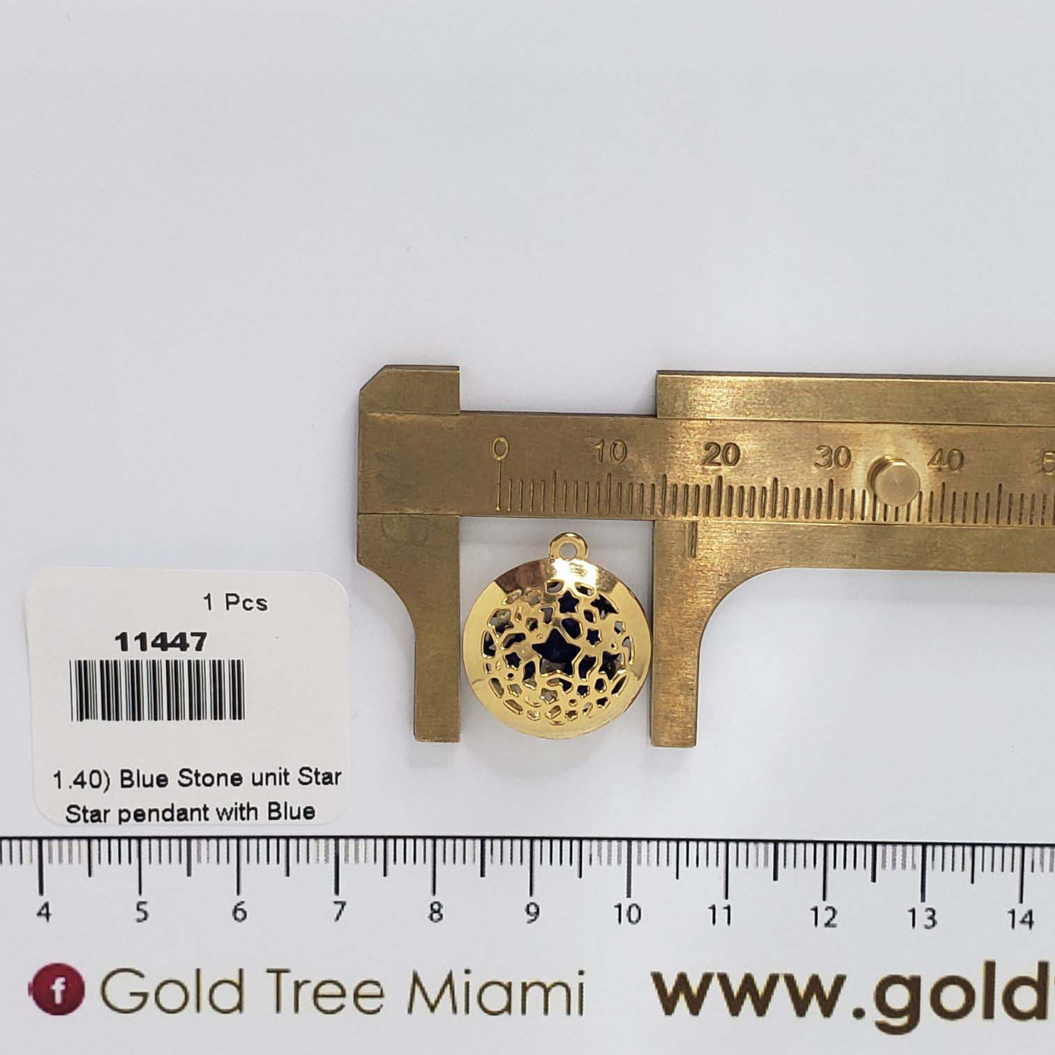11447 Gold Round Blue Stone Star Charm