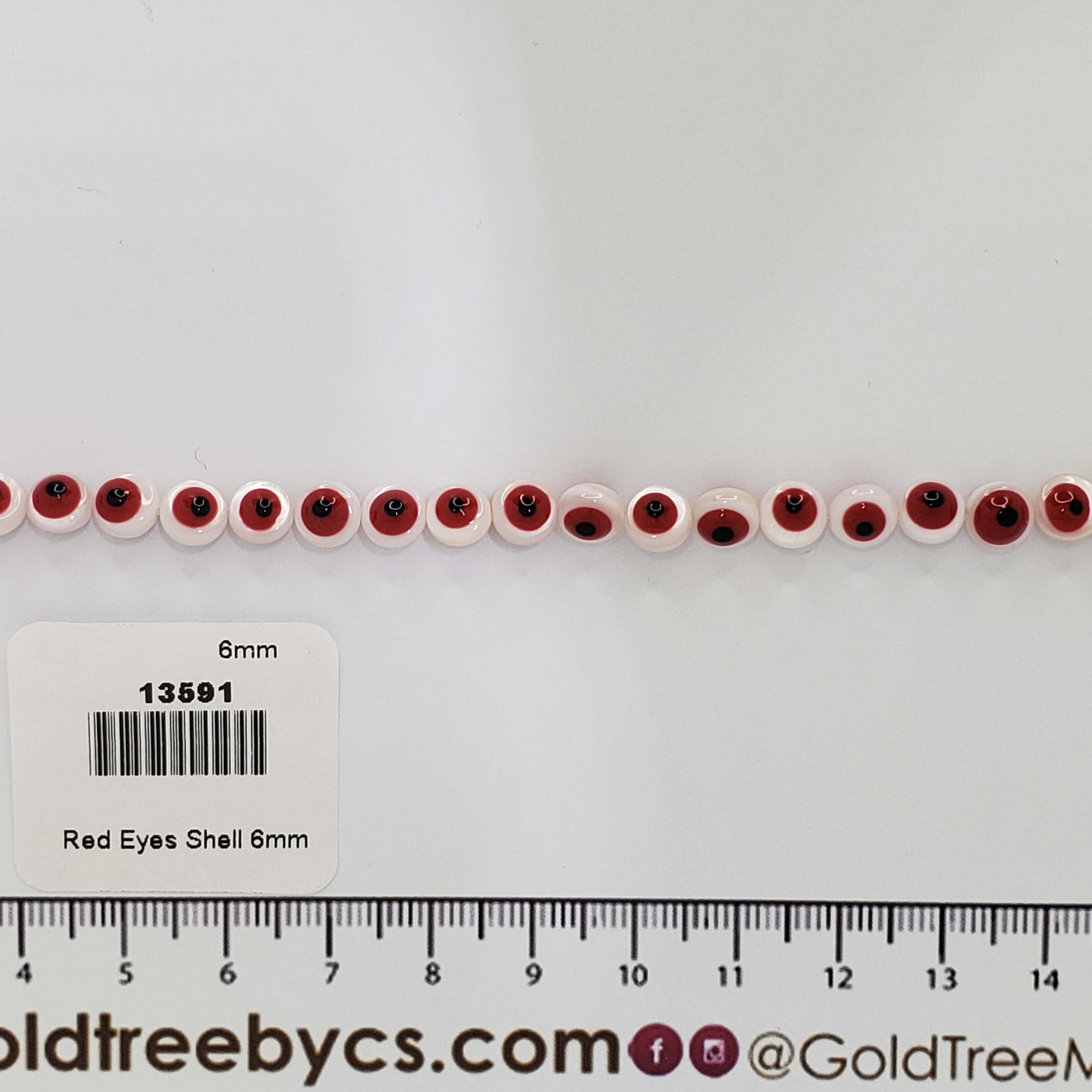 13591 Red Evil Eyes Shell Spacer 6mm 
