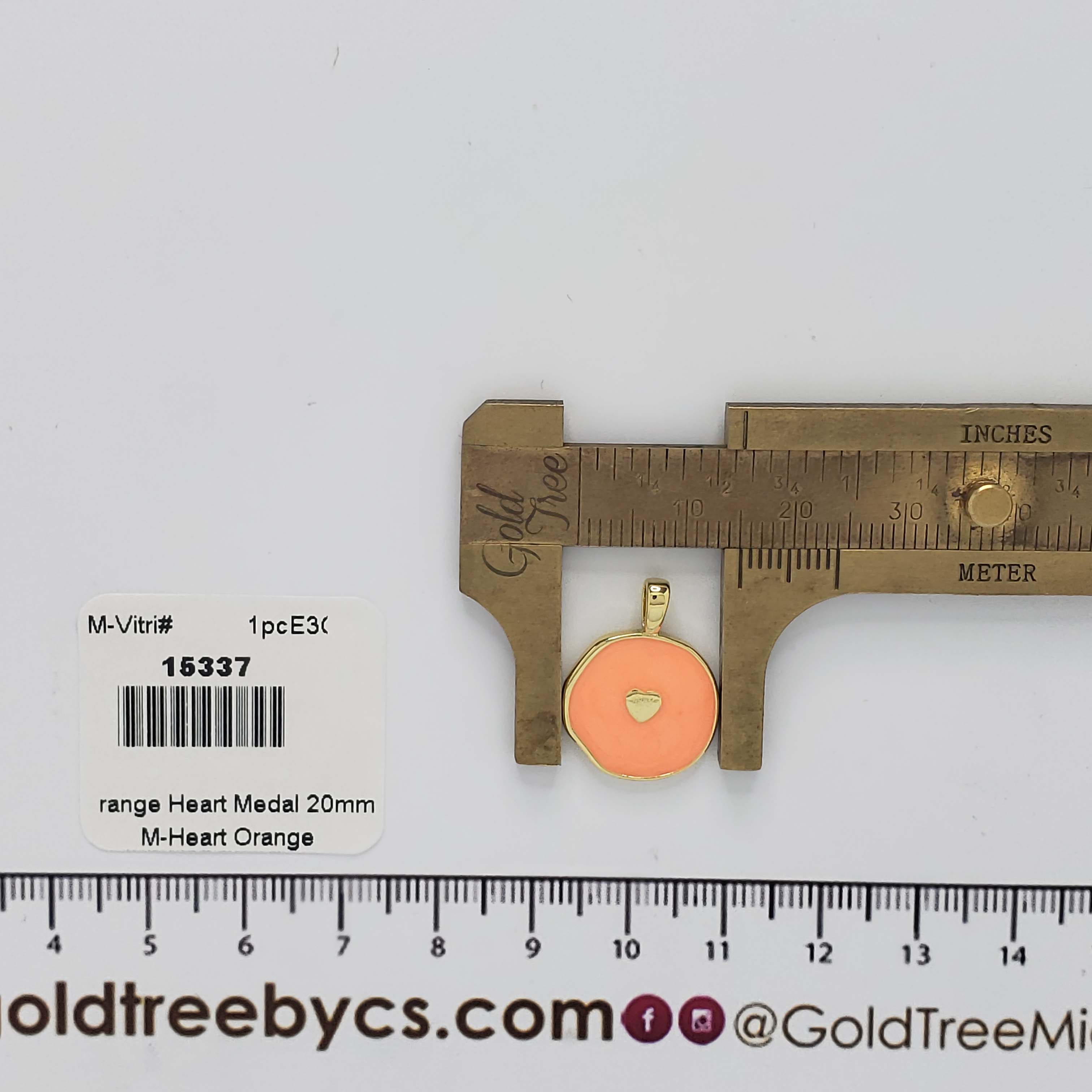 15337 Medalla Corazón Naranja 20mm