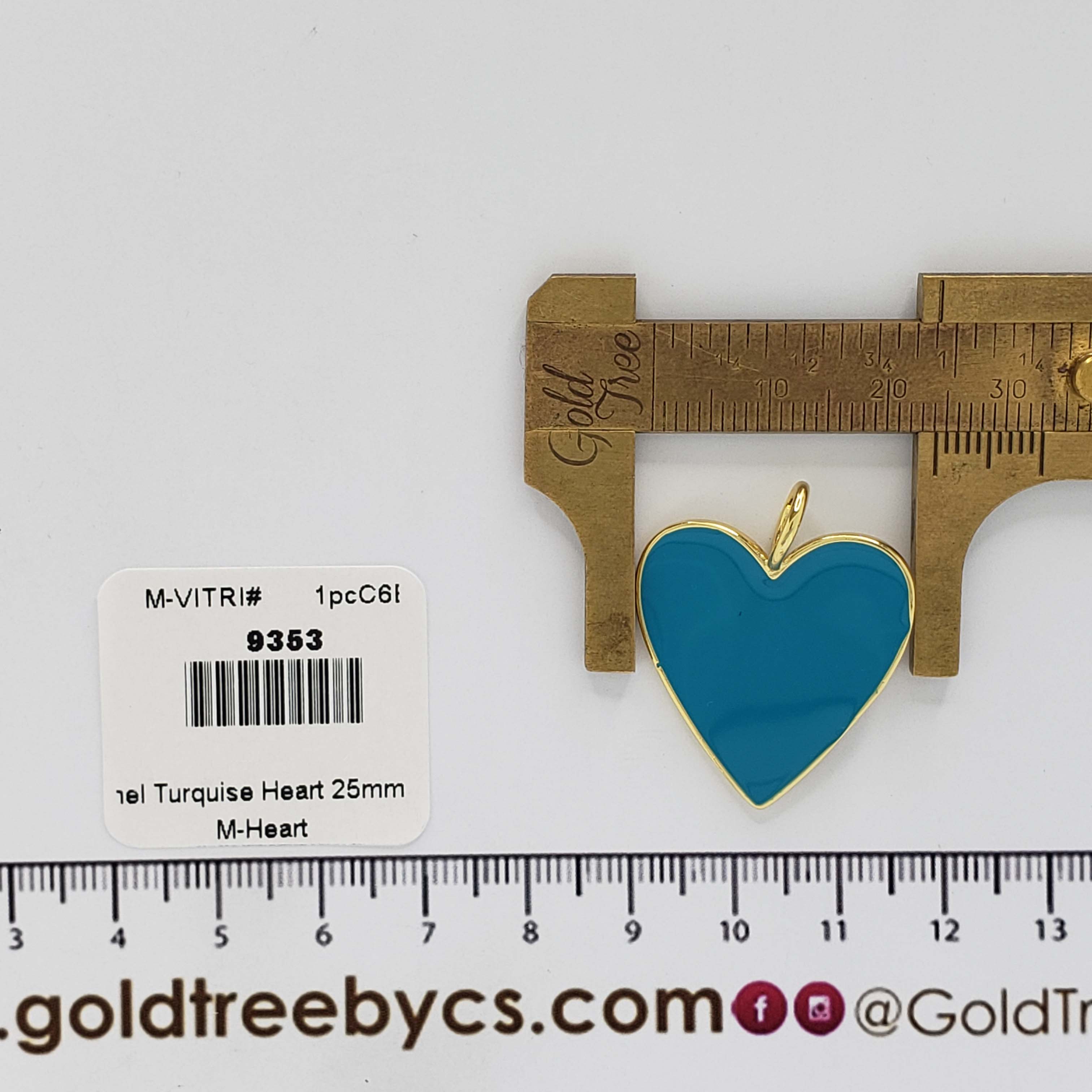9353 Cadena Corazón Esmalte Turquesa 25mm
