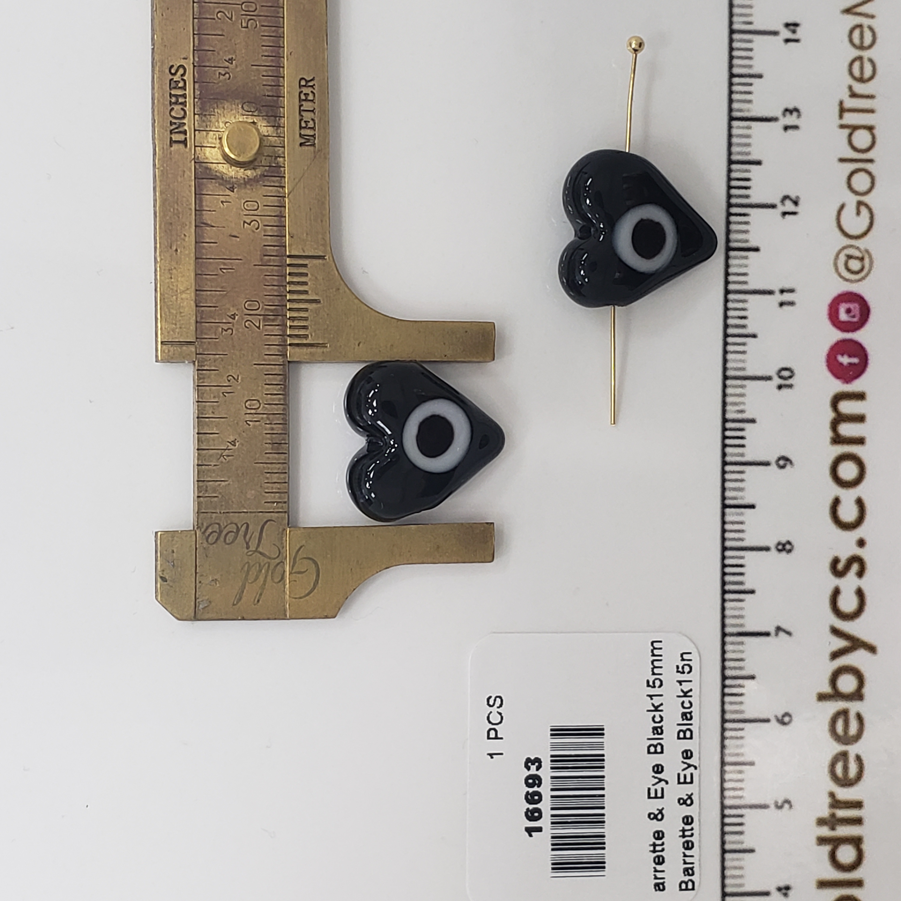 16693 Black Heart Barrette with Eye Spacer