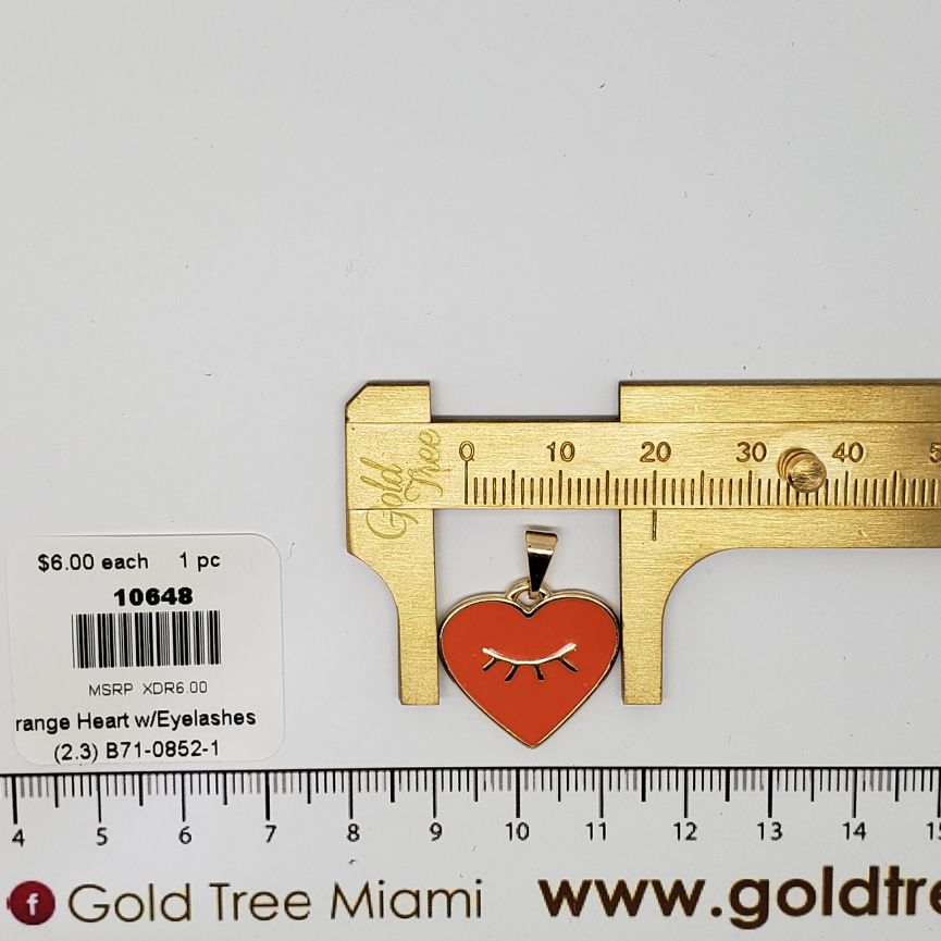 10648 Orange Heart with Eyelashes Pendant