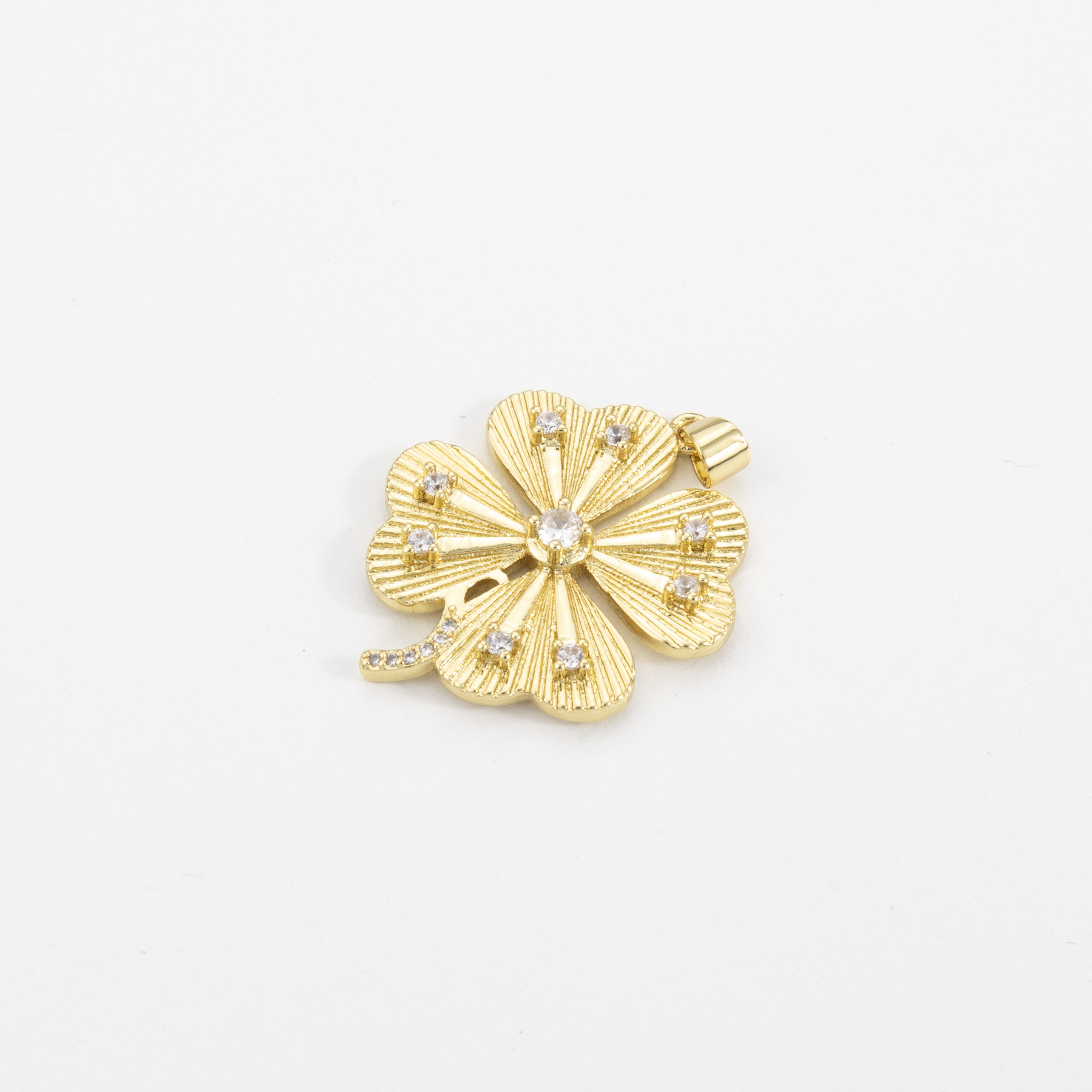 18563 Cadena de Trébol Chapado en Oro con Cristales Transparentes