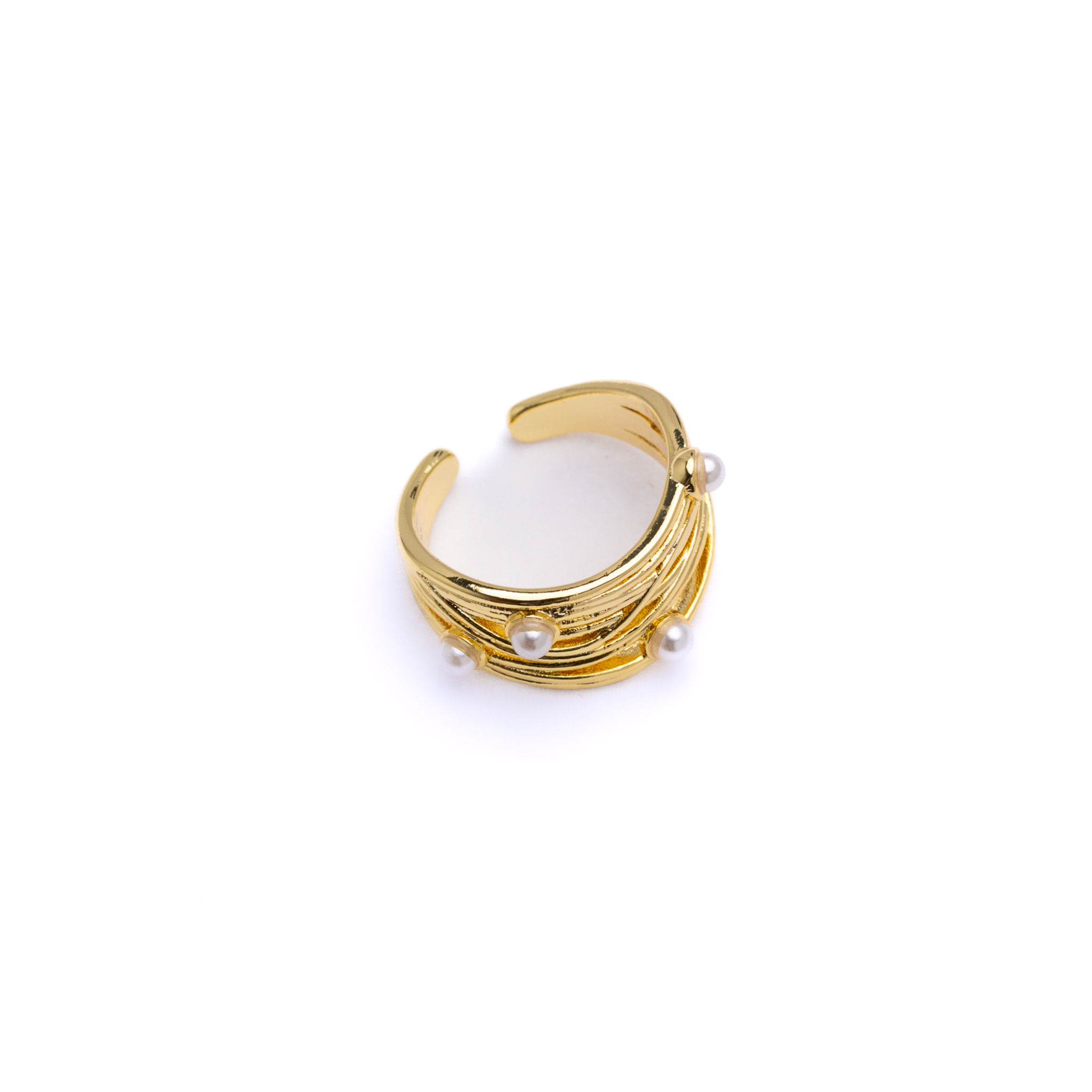 20881 Anillo Dorado Ajustable con Perlas