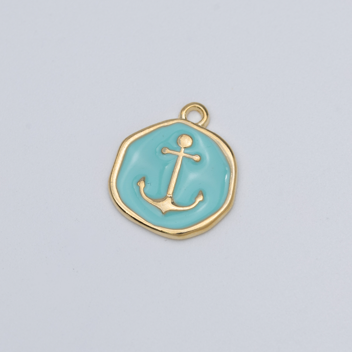 20809 Turquoise Anchor Enamel Pendant