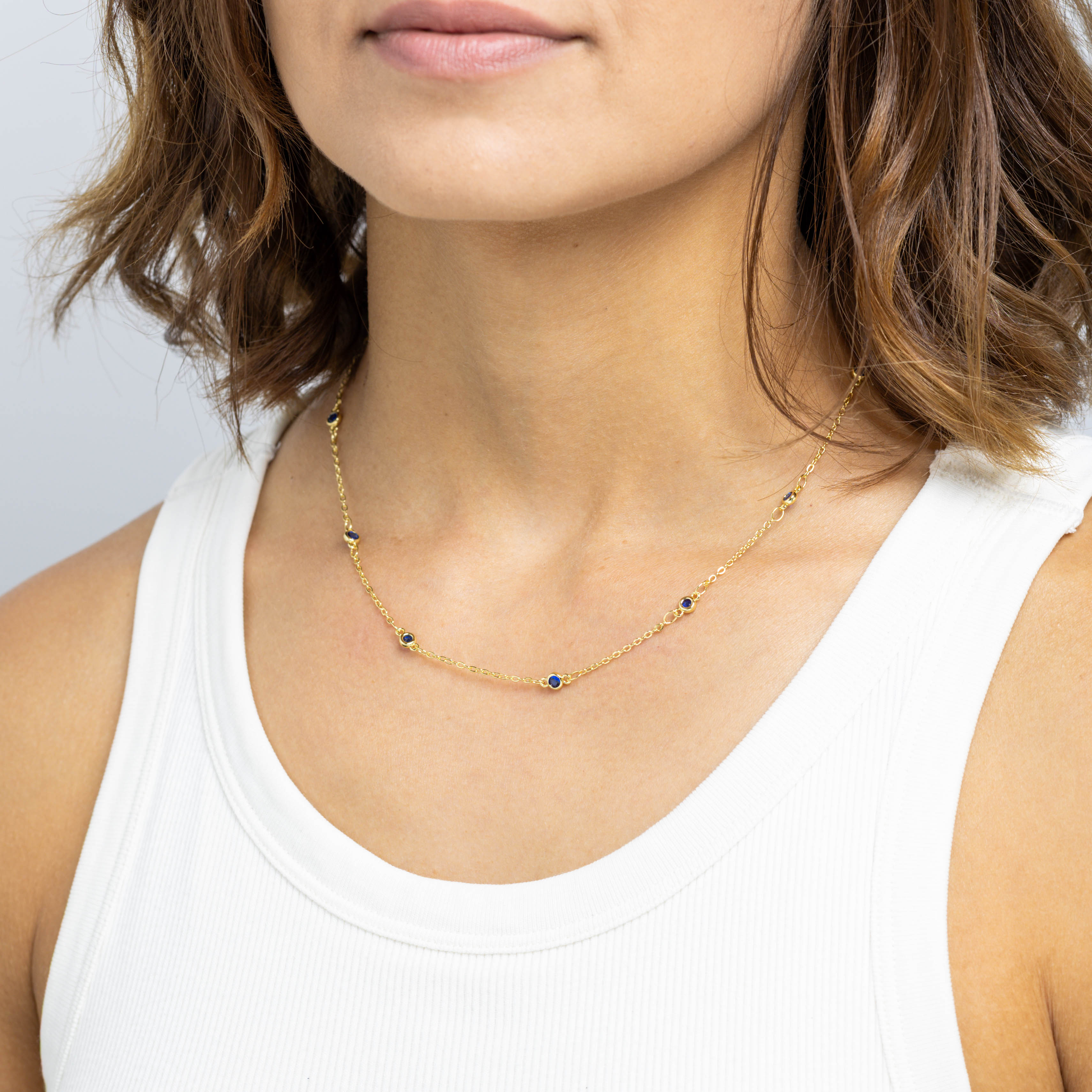20425 16” Gold Chains with Navy Crystals