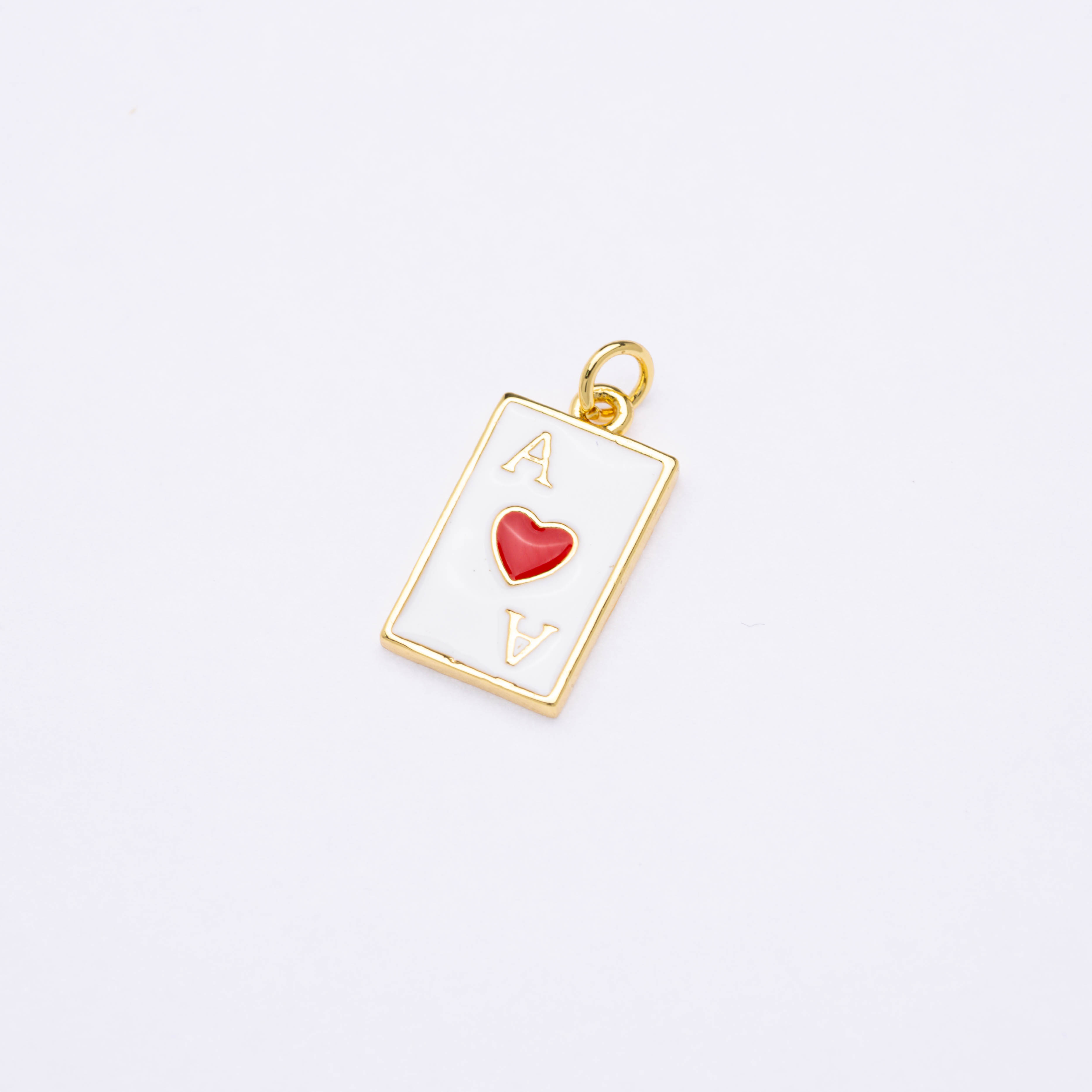 20693 Dije As de Corazones con Esmalte Blanco y Rojo