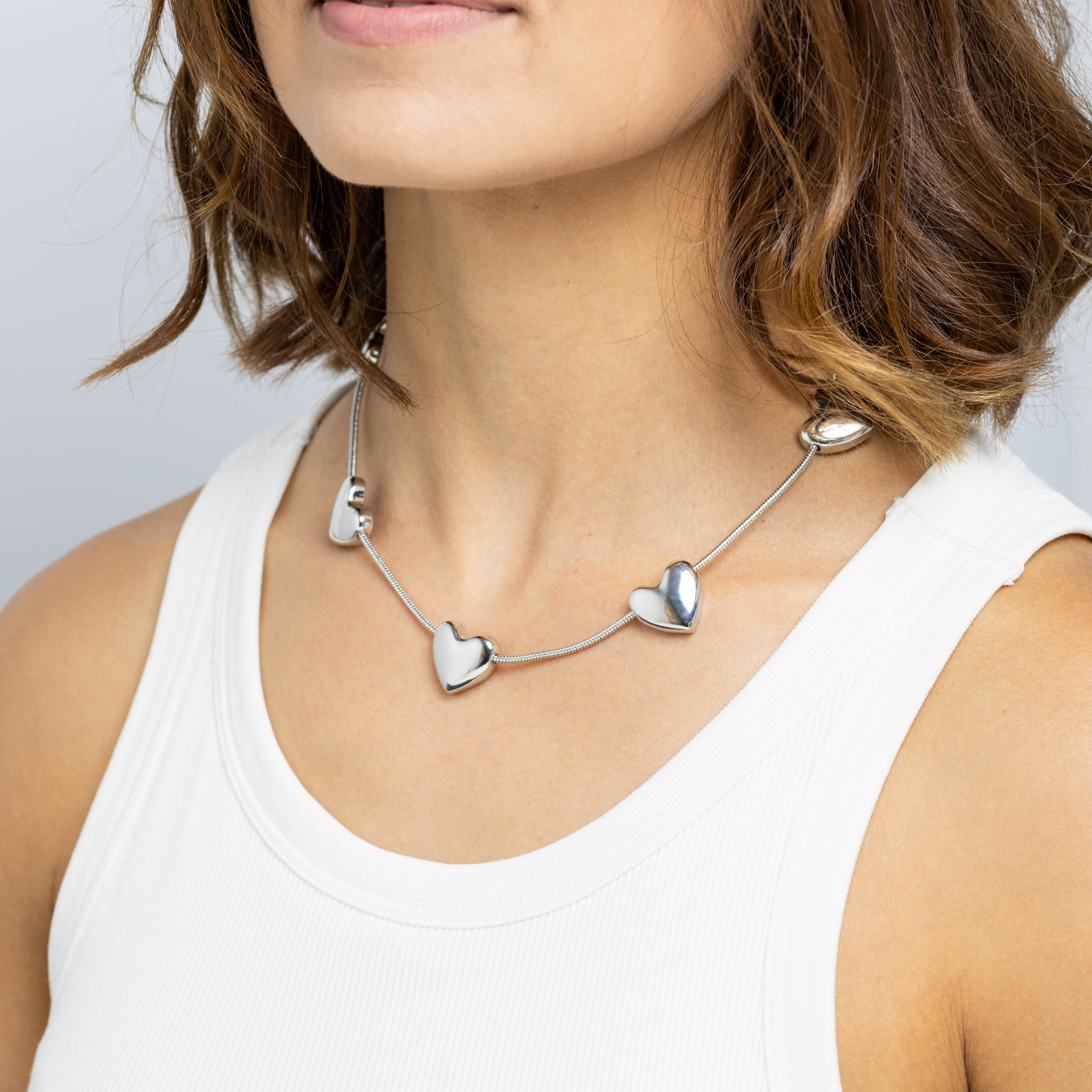 20195 Silver Necklace with Heart Pendants